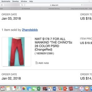 NWT $178 7 FOR ALL MANKIND *THE CHINO*Sz 28 COLOR